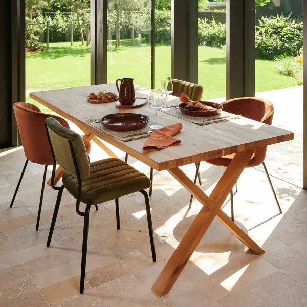 New Oak Mesa De Jantar Com Pernas Em X De Madeira>CASA Online
