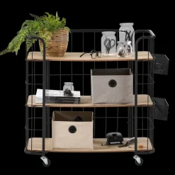 Oslo Estante Com Rodas 3 Prateleiras Preto, Natural><noscript><img width=