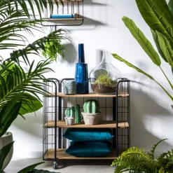 Oslo Estante Com Rodas 3 Prateleiras Preto, Natural><noscript><img width=